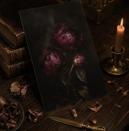 Dark Floral Peony Print — Moody Burgundy Botanical Wall Art