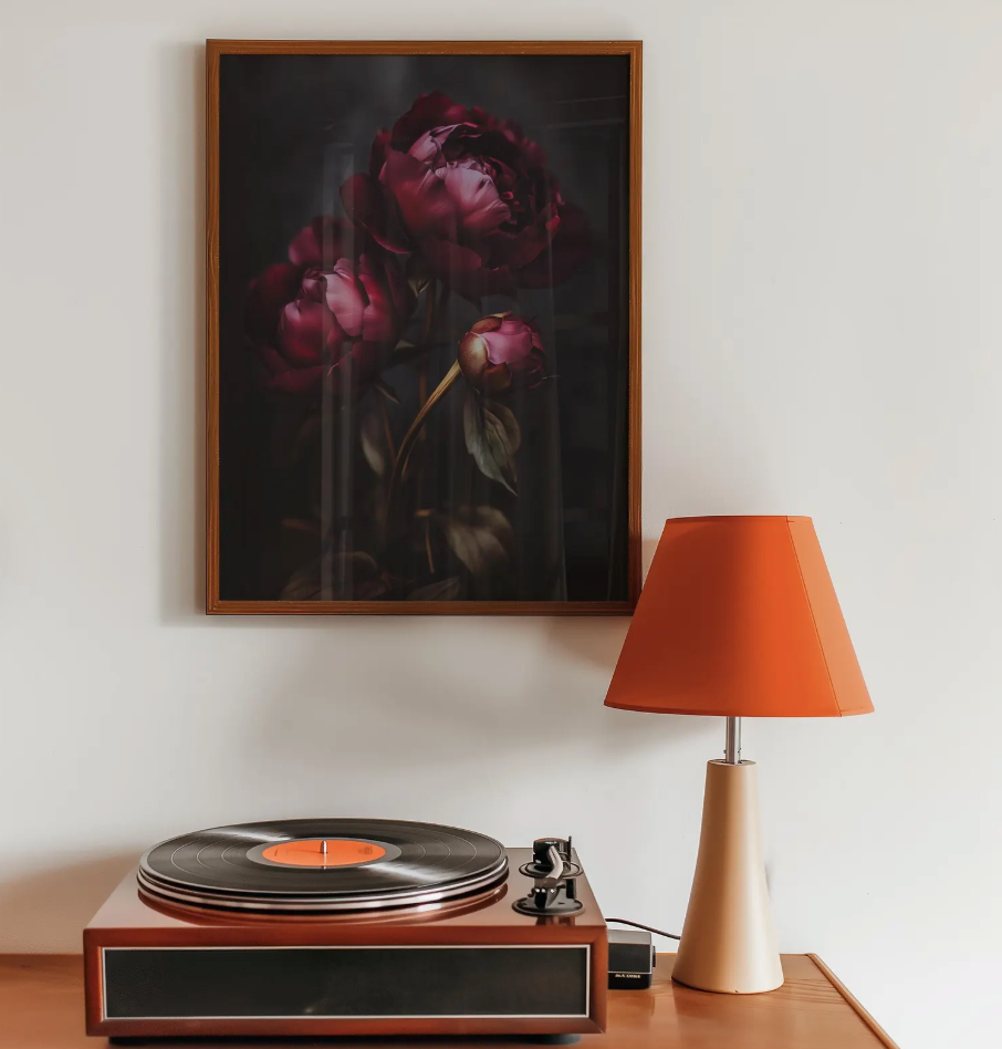 Dark Floral Peony Print — Moody Burgundy Botanical Wall Art