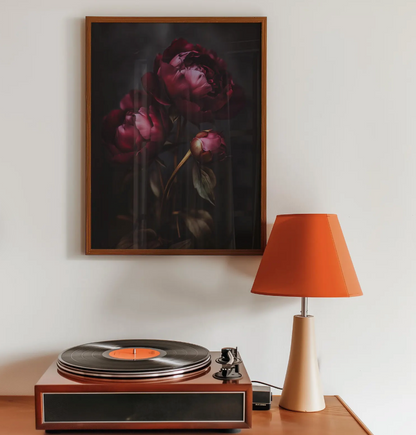 Dark Floral Peony Print — Moody Burgundy Botanical Wall Art
